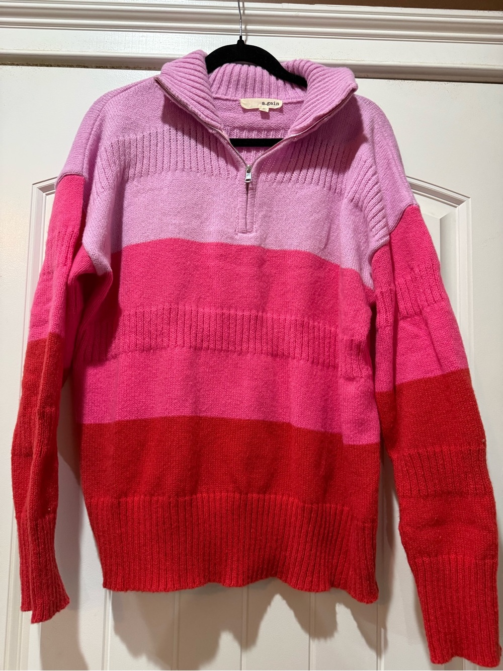 a.gain Brand.  Pink & Red Striped Half-Zip Sweater